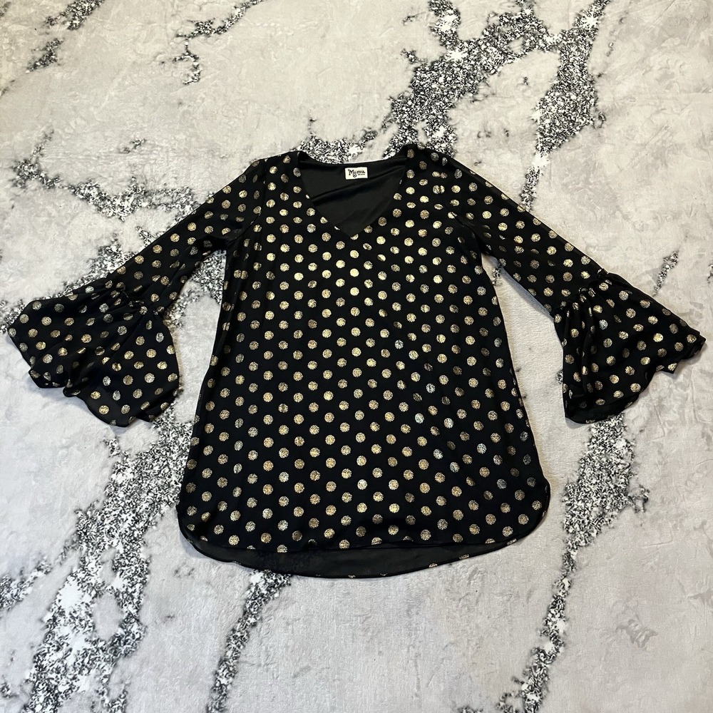Show Me Your‎ MuMu Marcia Dress Size M Black Gold Polka Dot Metallic Mini